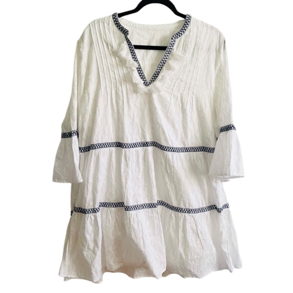 Tommy Bahama Embroidered Tiered White Tassle Dress Large